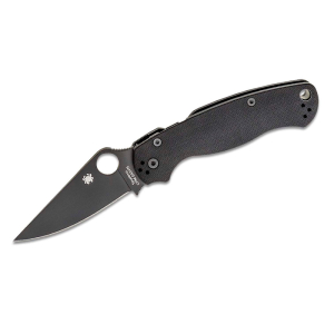 Spyderco STE-C81GPBK2 Navaja Táctica Para Military 2, hoja negra lisa satinada de acero CPM S30V  de 8,7 cm de largo y mango G-10 de color negro. Clip para colgar ambidiestro, silbato y rompevidrios