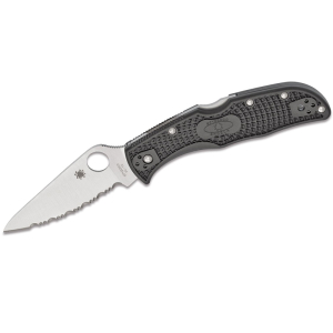 Spyderco STE- C243SBK Navaja plegable Endela hoja dentada SpyderEdge de Acero VG-10 de 8,7 cm de acabado satinado y mango FRN  en color gris. Incluye clip de bolsillo multiposiciñon
