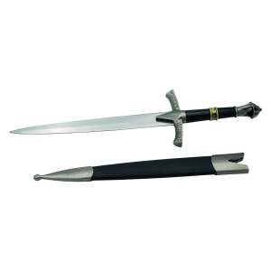 Daga Fantastic Winter kommt S0169K, silberner Knopf und Schutz, schwarzer Griff mit Bronzestreifen, Gesamtgröße 43 cm, schwarzer Pod mit silbernen Oberflächen.