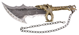 Chaos Schwerter S3037 de God of War inoffizielle Replik. Sie haben eine Größe de 54 cm Klinge mit Klinge de Stahl verziert de 32 cm, Griff fertig in antiker Bronze. Mit Aufhängebügel.