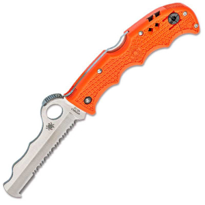 Spyderco STE-C79PSOR Navaja Táctica Assist con punta carburo, hoja combinada de acero VG-10 de 9,4 cm de largo y mango FRN de color naranja. Clip para colgar ambidiestro 