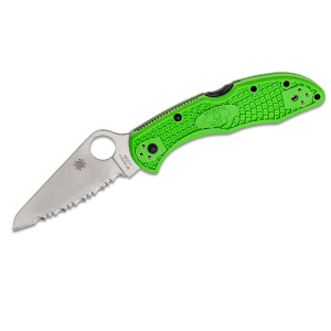 Coltello pieghevole Spyderco STE-C88FSGR2 Salt 2 con lama seghettata SpyderEdge in acciaio ultraresistente alla corrosione LC200N da 7,6 cm e manico in FRN verde.  Clip da tasca in titanio a 4 posizioni