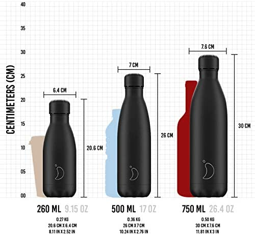 Botellas Chillys las bebidas calientes por 12 horas Mantiene las bebidas frías por más de 24 horas Estanqueidad Acero inoxidable sin BPA |Doble pared al vacío sin fugas 