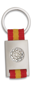 Porta-chaves rectangular personalizada Martinez Albainox em metal cromado prateado com fita de bandeira espanhola na caixa de apresentação 09431GR1076