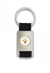 Porte-clés rectangulaire argent + Ruban noir