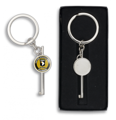 Clé à manille Albainox avec plaque en acier inoxydable et porte-clés, taille 5 cm, poinçon de verrouillage, avec logo de votre choix, 09735