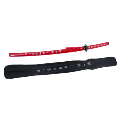 102 cm Katana 10037R, bainha vermelha com inscrição, folha de aço, mango com fio vermelho, com bainha de nylon