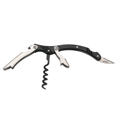 Sacacorcho de doble salto Third 10098N mango de aluminio acabado en negro, incluye abrebotellas y navaja. Con funda de nylon.