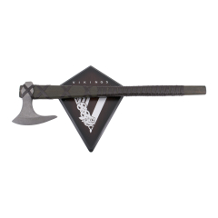 Ascia Modello Ragnar Lodbrok 10617, replica non ufficiale, dimensioni totali 65 x 15 cm, lama in acciaio e mango legno, con soporte