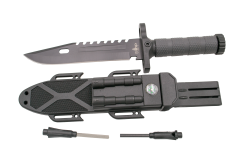 Cuchillo de supervivencia Third 11113BK con hoja de acero 420 de 19 cm, mango de fibra acabado en negro, funda de fibra con brújula, afilador y pedernal con silbido. 