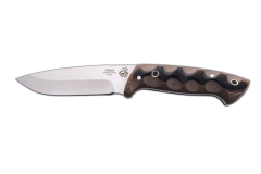 Cuchillo Bushcraft VILLANO enterizo J&V con mango Micarta bicolor, hoja de 10.5 cms y funda negra de piel,  Herramienta de Camping para Pesca, Caza, Actividad Deportiva 