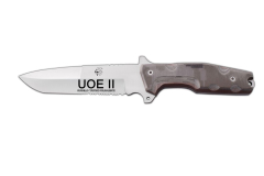 Überlebensmesser UOE II J&amp;V mit mango Micarta Camo Wüstenpixel trocken, 17 cm Klinge und mehrstelliger Cordura-Abdeckung.  Campinggerät zum Angeln, Jagen, Sportaktivitäten 
