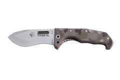 Faca de caça TITAN XL J&amp;V com mango Micarta camo deserto pixel arid, 12 cms de lâmina e cobertura Cordura incluído, Camping Tool for Fishing, Hunting, atividade esportiva. 