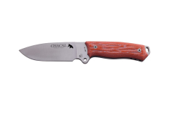 Cuchillo de Supervivencia CHACAL J&V con mango Micarta naranja, hoja de 12,5 cms y Funda negra de piel multiposición, Herramienta de Camping para Pesca, Caza, Actividad Deportiva