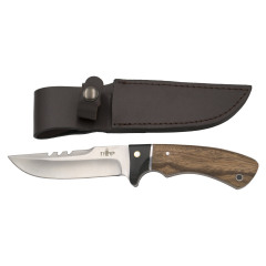 Jagdmesser Third 13572ZW, mit 440er Stahlklinge 12,4 cm satiniert, mango in Zebrano und schwarzem Holz, mit Lederbezug.