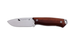Faca de sobrevivência CHACAL BUSHCRAFT J&amp;V com mango madeira de cocobolo natural, lâmina de 10,5 cm e capa de couro marrom, ferramenta de camping para pesca, caça, atividade esportiva.