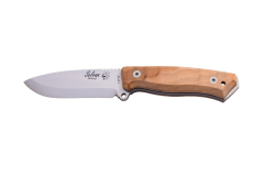 Bushcraft SELVAN ESCANDINAVO J&amp;V faca com mango Madeira de oliveira natural e 10,3 cm de lâmina e bolsa de couro marrom, acampamento ferramenta para a pesca, caça, atividade esportiva. 