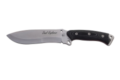 Survival Knife DUAL EXPLORER J&amp;V con mango Micarta nero, lama da 17,5 cm e custodia in pelle nera multiposizione. Attrezzo da campeggio per la pesca, caccia, attività sportive