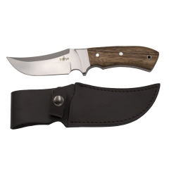Cuchillo de caza Third 15024ZW, con hoja de acero 440 de 12 cm acabado satinado, mango de madera. Incluye funda de piel