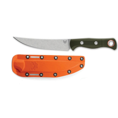Benchmade STE-15500-3 Cuchillo de Caza Meatcraffer Hoja fija Punta de arrastre con SelectEdge® de 14º  Acero inoxidable CPM-S45VN (60-62HCR) y mango G10 verde OD .. Incluye funda Boltaron Naranja/negro