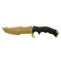 Cuchillo táctico Third 15622D con hoja de acero de 15 cm bañada en titanio dorado mate, mango de G10 negro. Incluye  funda de nylon y encendedor de magnesio