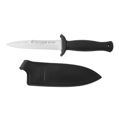 Cuchillo Aitor botero con mango de aluminio al magnesio inyectado negro, hoja de 12,5 cm, con tarjeta multiusos y pañuelo Desenfunda de regalo