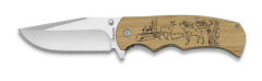 Navaja Martinez Albainox. con mango de Madera Natural, hoja de acero inoxidable de 8,8 cm, incluye clip y caja a color 18256GR571