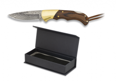 Albainox-Messer, Klinge aus 6 cm Damaststahl mit 73 Lagen, mango stamina, Alpaka-Zwinge, in Magnetbox