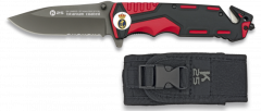 Couteau tactique K25 de rouge et noir, lame de 9,4 cm avec plaquage titane, pointe brise-verre, avec étui de nylon, 19653GR1037