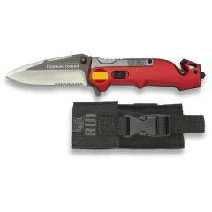 Coltello tattico Rui Titanio - Rosso, con taglierina a doppia cinghia e punta di rottura del vetro, lama 8,7 cm, 19705