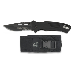 Navaja RUI Black Coated, hoja de 9 cm de acero inoxidable y recubierto negro, mango de aluminio recubierto de goma, funda de nylon, 19763