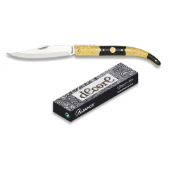 Couteau Albainox or, lame en acier inoxydable de 8,3 cm, mango zamak - PVC, boîte de couleur, 19795.