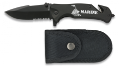 Nero Albainox coltello, con mango in alluminio, lama da 8,3 cm con sega, punta del demolitore di vetro e taglierina, 19800