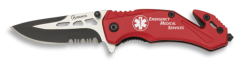Navaja Táctica de seguridad Martinez Albainox con mango de aluminio color Rojo y  Hoja de acero inoxidable de  5.8 cm. Incluye clip, cinturón de seguridad, punta rompevidrio y caja a color 19904GR245