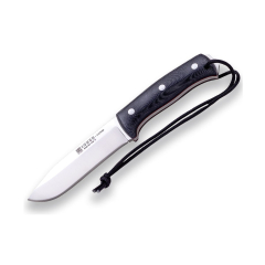 Cuchillo Bushcraft Joker "Nomad" CM125-F, hoja de 12,7 cm, mango micarta canvas Negra, funda Kydex con pedernal, Herramienta de pesca, caza, camping y senderismo