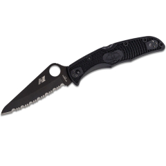 Spyderco STE-C91SBBK2 Pacific Salt 2 Hunting Knife lama seghettata nera Drop Point SpyderEdge acciaio H1 ultra resistente alla corrosione lunghezza 9,6 cm con manici FRN neri. Clip da tasca multiposizione