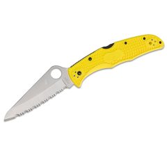 Couteau de chasse Spyderco STE-C91SYL2 Pacific Salt 2 Serrated Blade Drop Point SpyderEdge Ultra Corrosion Resistant H1 Steel 9.6 cm Length with Yellow FRN Handles. Clip de poche multi-positions