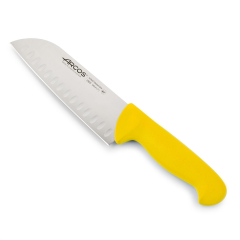 Faca Santoku Arcos 2900 - Prof 290600 com alvéolos de aço inoxidável de Nitrum e ergonômico mango amarelo e 18cm folha polipropileno, caso de exposição