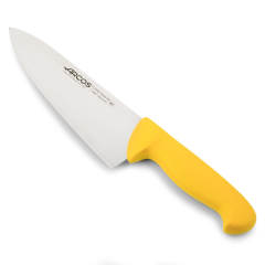 Cuchillo de cocinero Arcos Colour - Prof  292700 de acero inoxidable Nitrum y mango ergonómico de Polipropileno de color amarillo y hoja de 20 cm, funda display