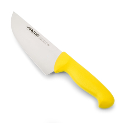 Cuchillo de carnicero Arcos Colour - Prof  295800 de acero inoxidable Nitrum y mango ergonómico de Polipropileno de color amarillo y hoja de 17 cm, funda display