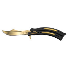 Coltello a ventaglio Third 31047D CSGO, lama in acciaio 420 di 13,6 cm in titanio oro lucido, mango in alluminio nero con dettagli in oro. Chiusura a primavera