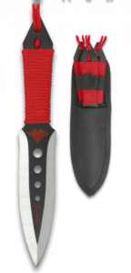 Jeu de 3 couteaux de lancer cordée avec housse Albainox, à simple tranchant, taille totale 19 cm, housse en nylon, 32093