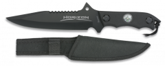 Couteau Albainox Horizon noir, lame 18 cm, Mango Abs, avec boussole et étui en nylon, 32102