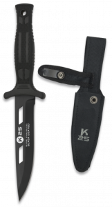 Cuchillo Botero Táctico K25 con mango de goma, hoja de acero inoxidable Black Coated de 12.4 cm. Incluye Funda de nylon 32193