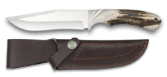Cuchillo Caza Bowie Albainox Mango de ciervo, Hoja Acero inox de 14 cm tamaño total 26 cm Grosor Hoja 3.8 mm incluye funda de piel.