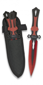 Conjunto de 3 facas de arremesso Albainox, tamanho 17 cm, de um gume, bainha de nylon, preto e vermelho