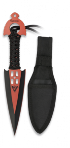 Cuchillo lanzador Albainox, de acero inox encordado, un solo filo, total 21,5 cm, en funda de nylon