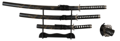 Conjunto de 3 Katanas. Preto. Com Stand
