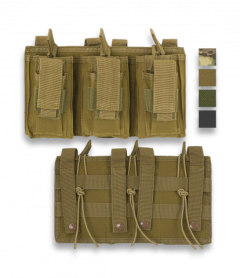 Pistolen-Ladehülle für drei Ladegeräte Schwarze Farbe aus hochwertigem geformtem Nylon, Klettverschluss, Molle-System in Blisterpräsentation