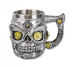 Jarra de decoración de Calavera Mecanizada, Tole10 Imperial, altura de 12 cm, de resina y aluminio